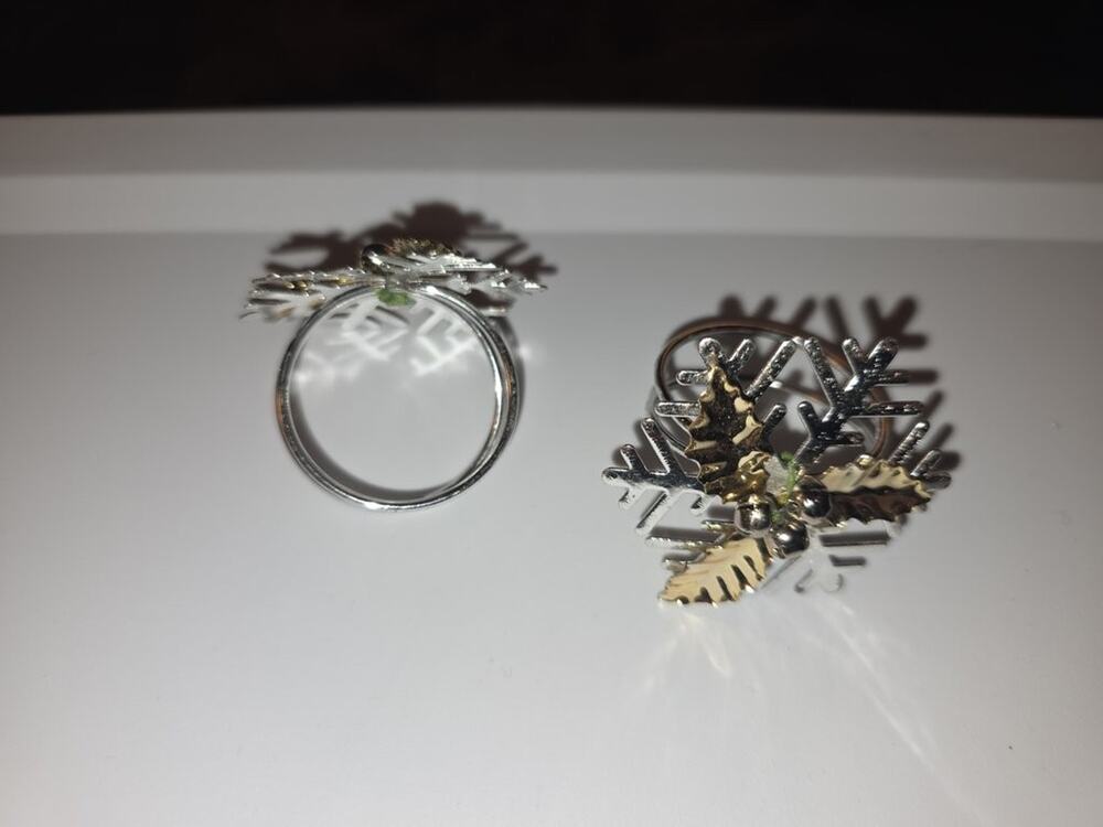 Vintage Silver and Gold Tone Snowflake Napkin Rings